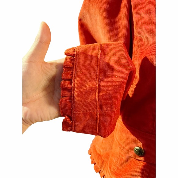 SANDRO Corduroy Jacket Blazer Cotton Red Collar Long Sleeve Ruffle Trim Small - Picture 6 of 9